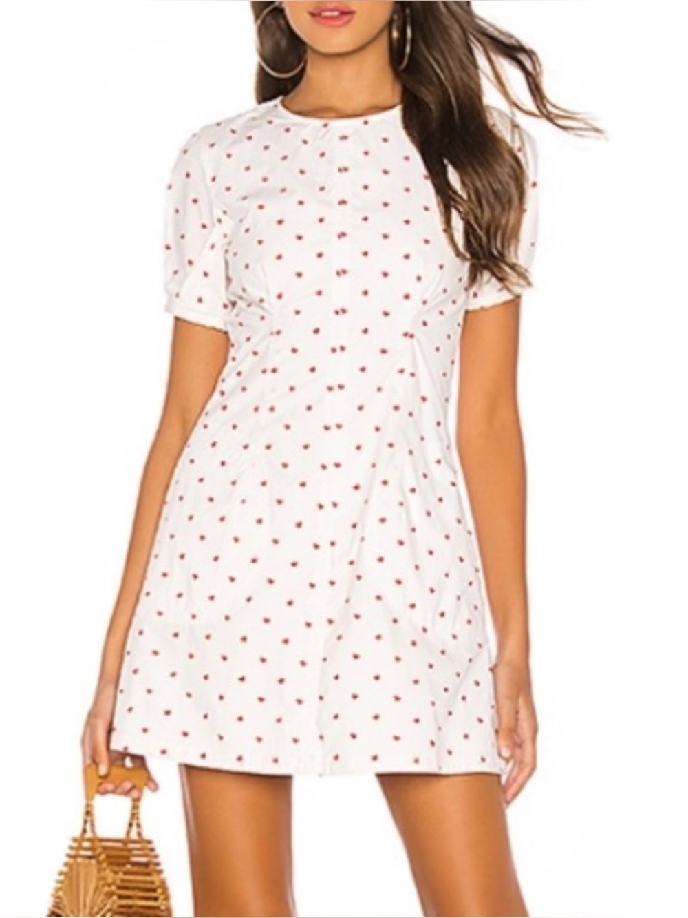 L’Academie Revolve Aryn Mini Dress White Mini Heart Print XS Romantic Whimsical